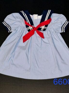 Carter's Light Blue Sailor-Style Dress with Navy Trim and Red Logo Tag